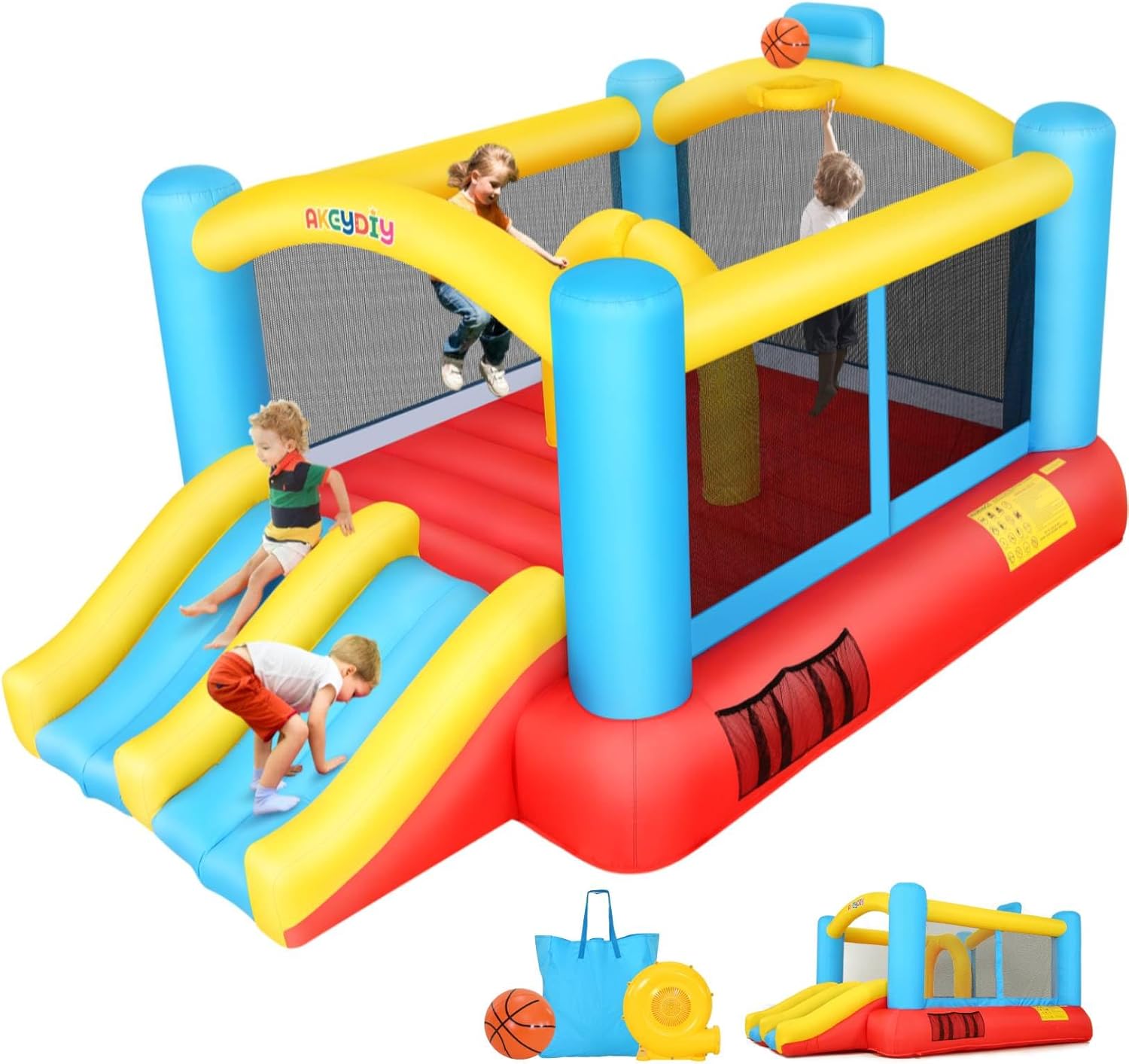 Basketball Hoop Kids Indoor - Inflatable Bouncy Castle with Double Slide