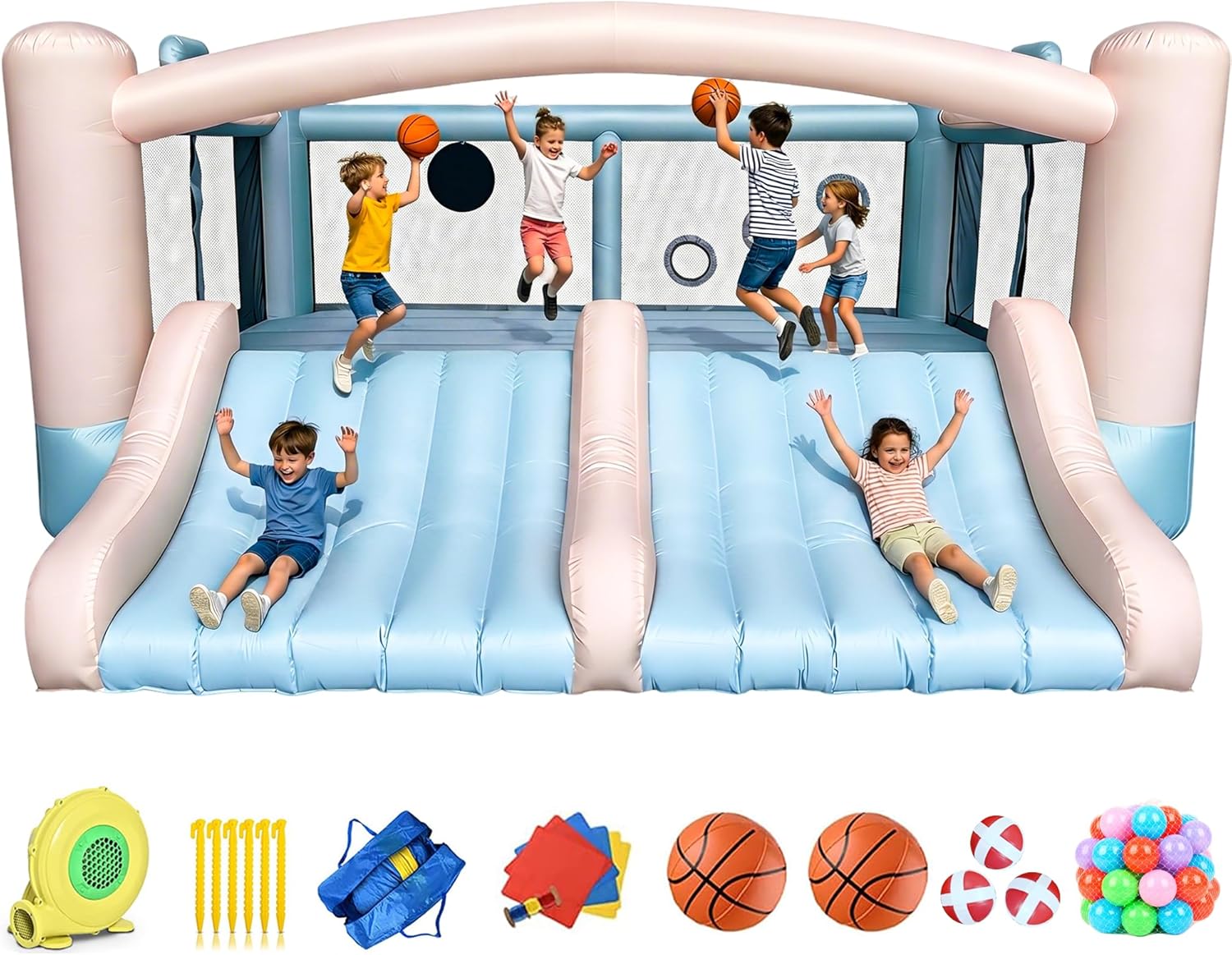 Basketball Hoop Kids Indoor - Large 8-in-1 Inflatable Bounce House with