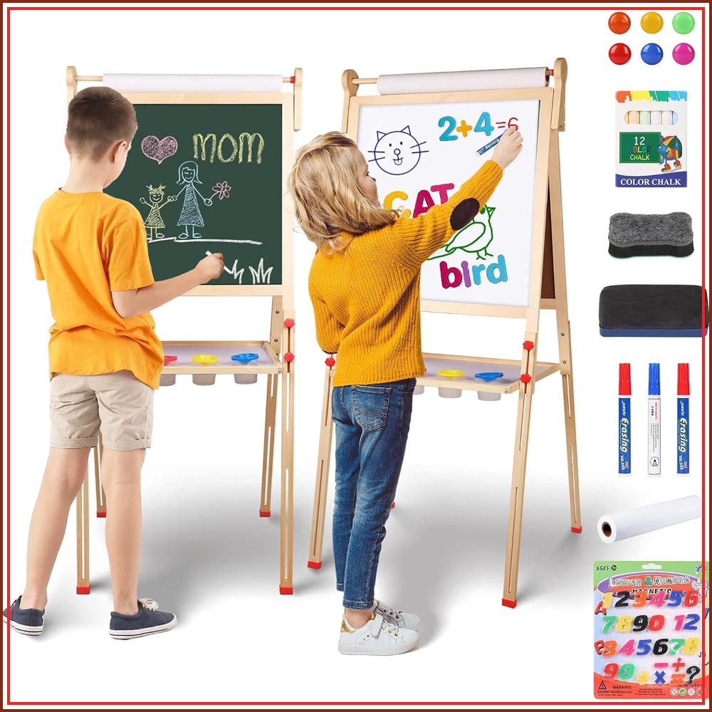 Kids Art Easel - Kids Wooden Art Easel with Paper