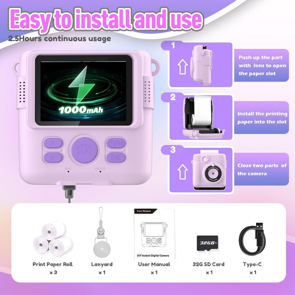 Instant Print Camera for Kids, - Kids Toys 3 Year Old のレビューと価格