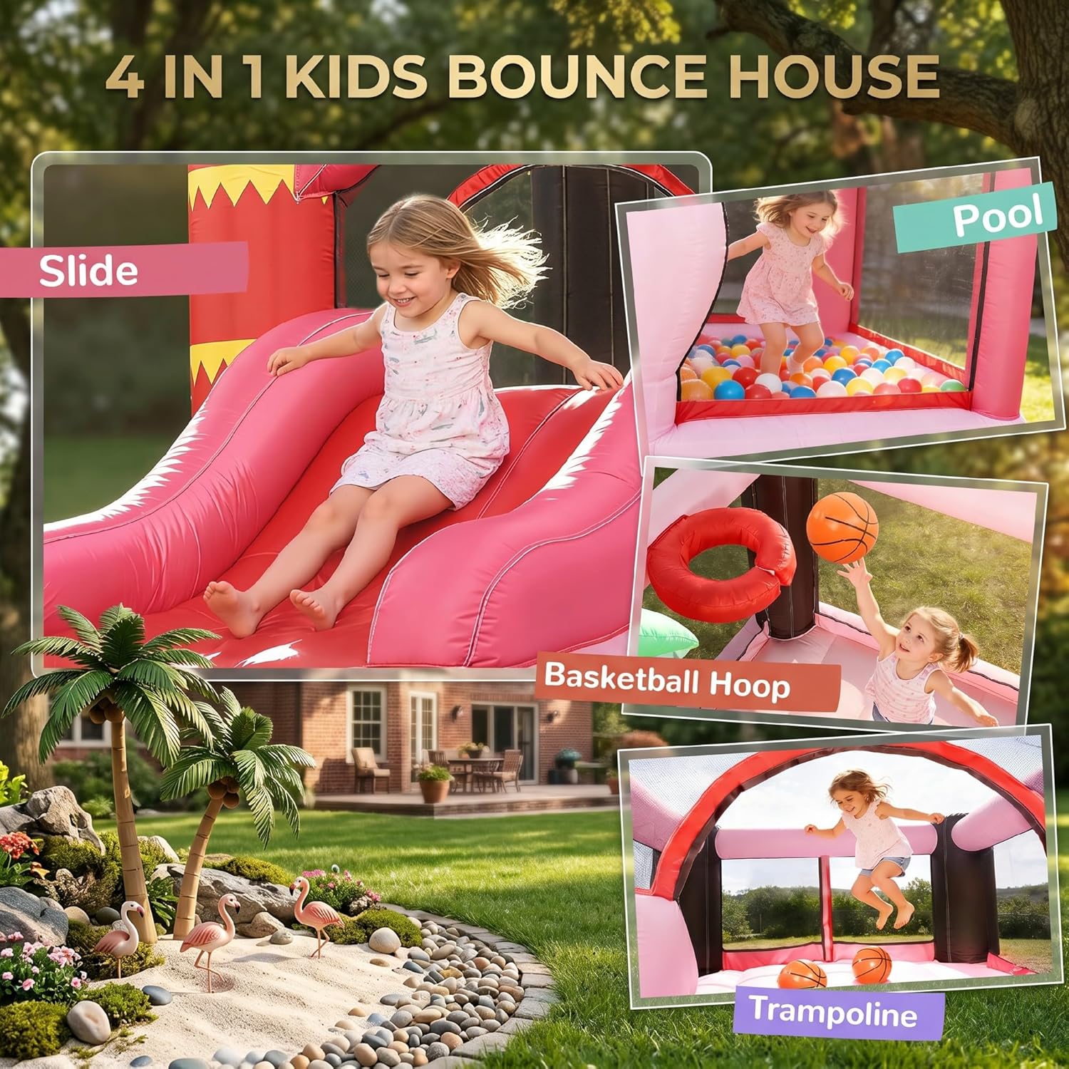 4-in-1 Kids Inflatable Bouncy  - Basketball Hoop Kids Indoor のレビューと価格