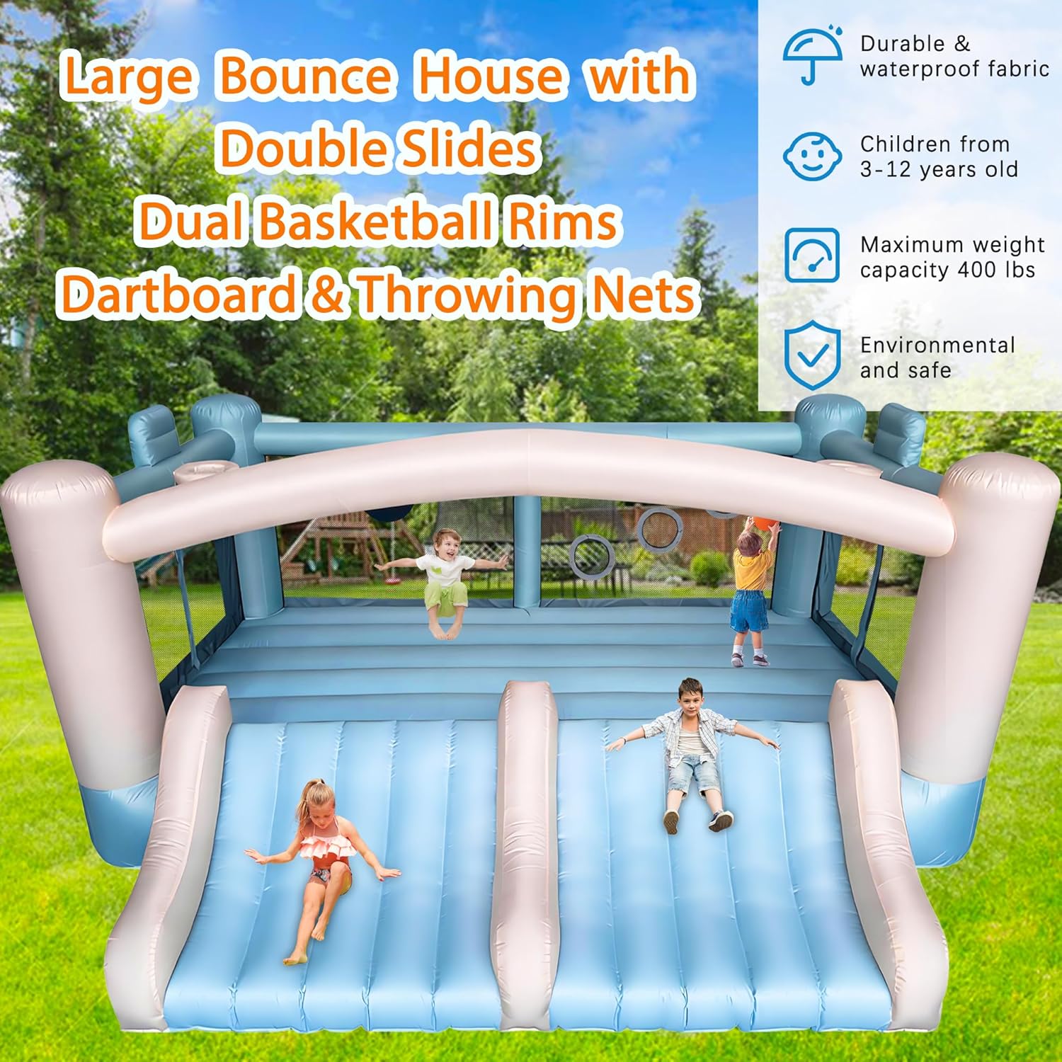 Large 8-in-1 Inflatable Bounce - Basketball Hoop Kids Indoor のレビューと価格