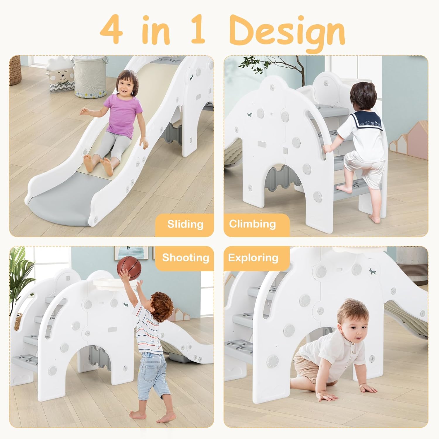 Toddler Slide, 4 in 1 Indoor K - Basketball Hoop Kids Indoor のレビューと価格