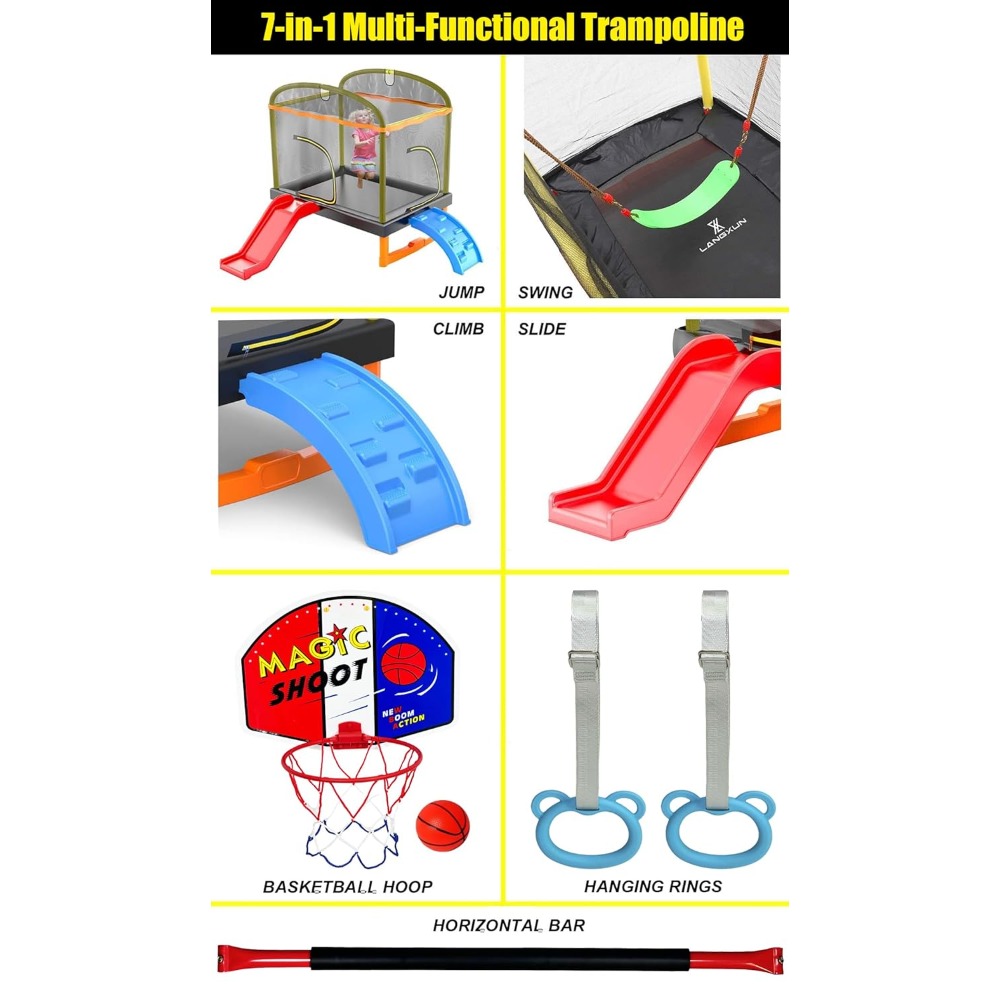 6.5Ft 7-in-1 Rectangle Trampol - Basketball Hoop Kids Indoor のレビューと価格